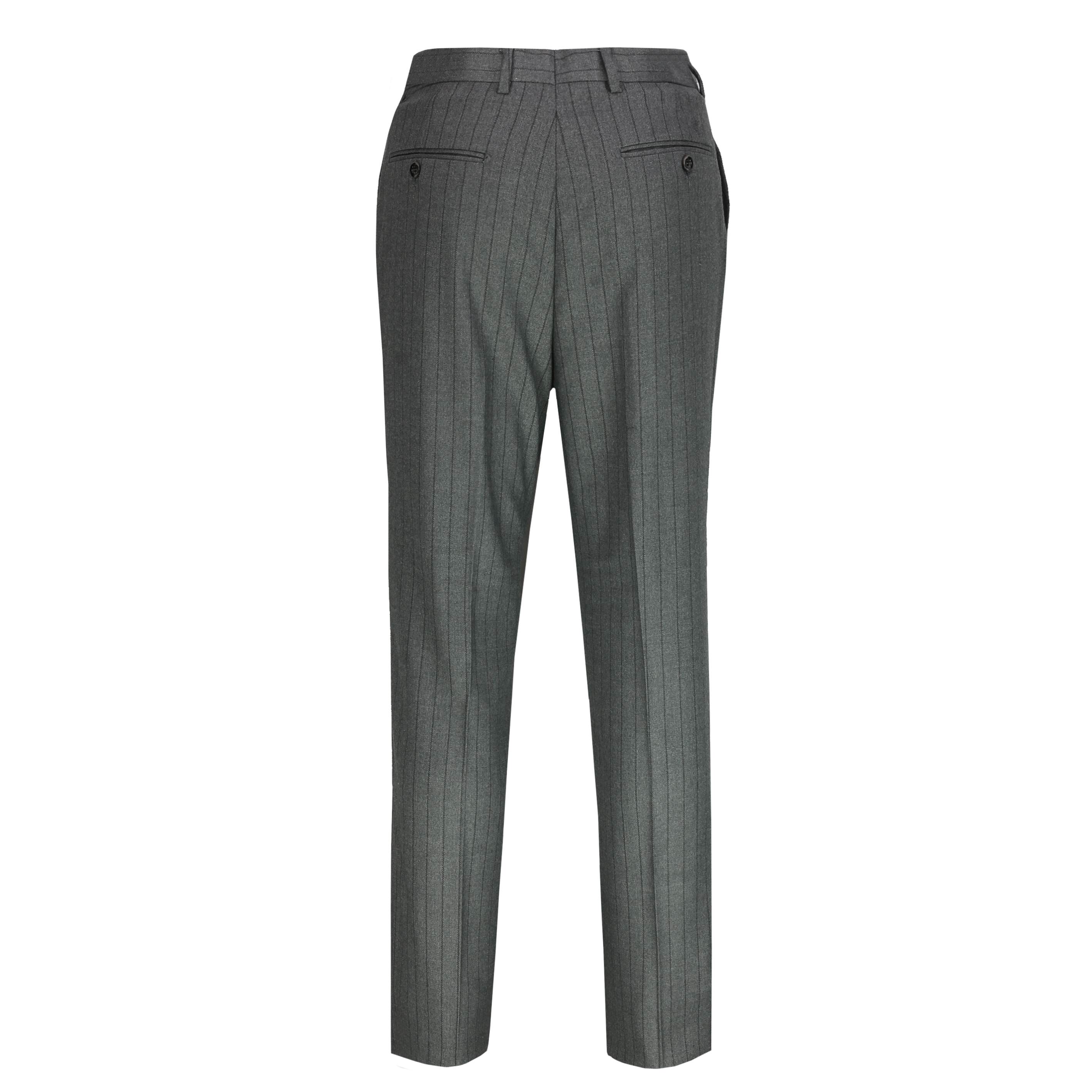 Mens Classic Tweed Pinstripe Trousers Retro Vintage Tailored Fit Suit